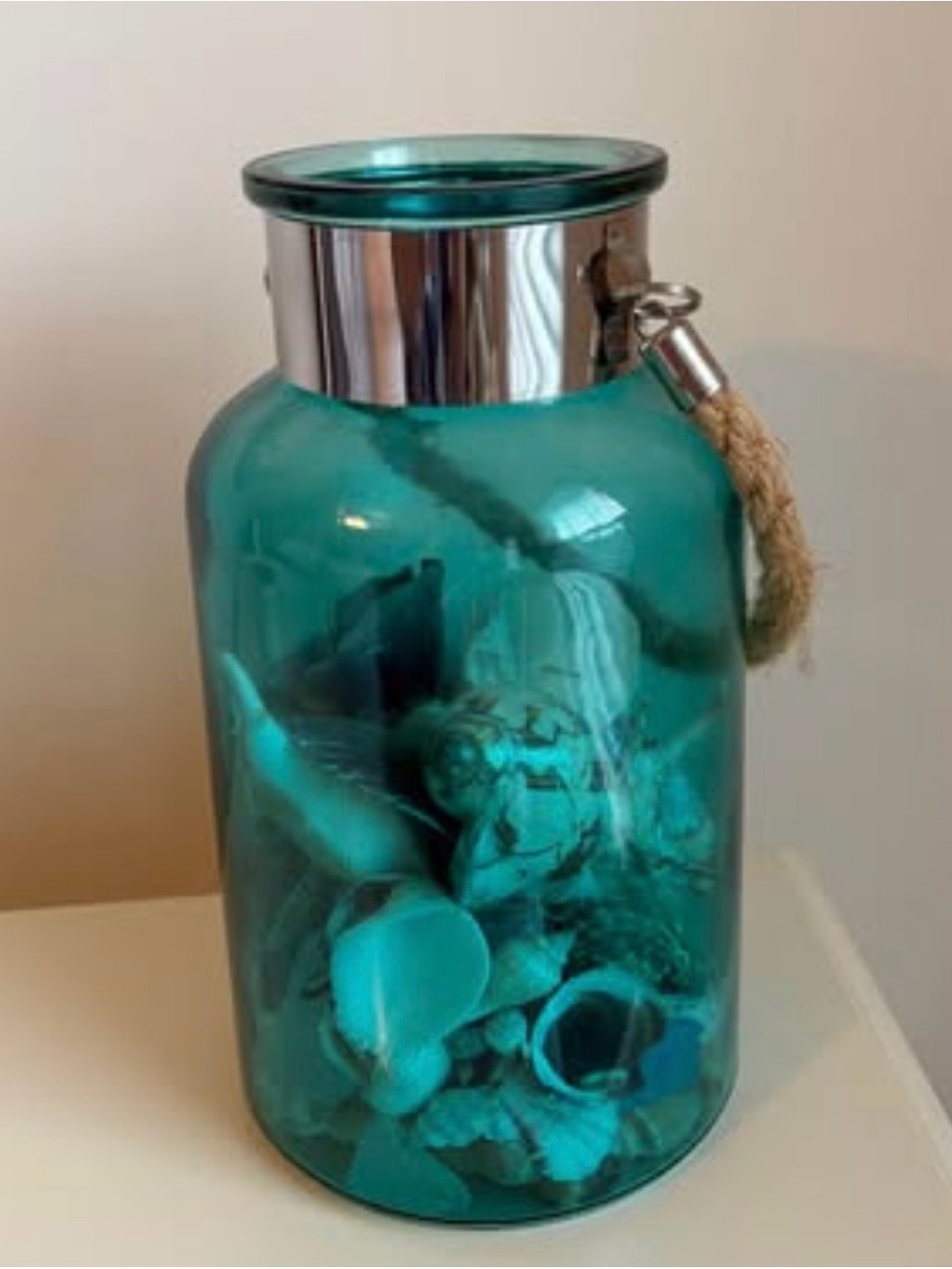 Coastal Themed Glass Jar with Seashells and Rope Accent - Picture 3 of 5